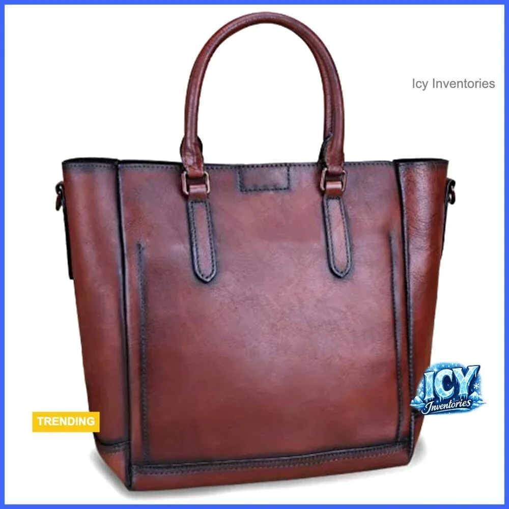 Genuine Leather Handbag Tote Satchel Shoulder Bag Vintage Handmade